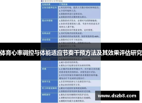 体育心率调控与体能适应节奏干预方法及其效果评估研究